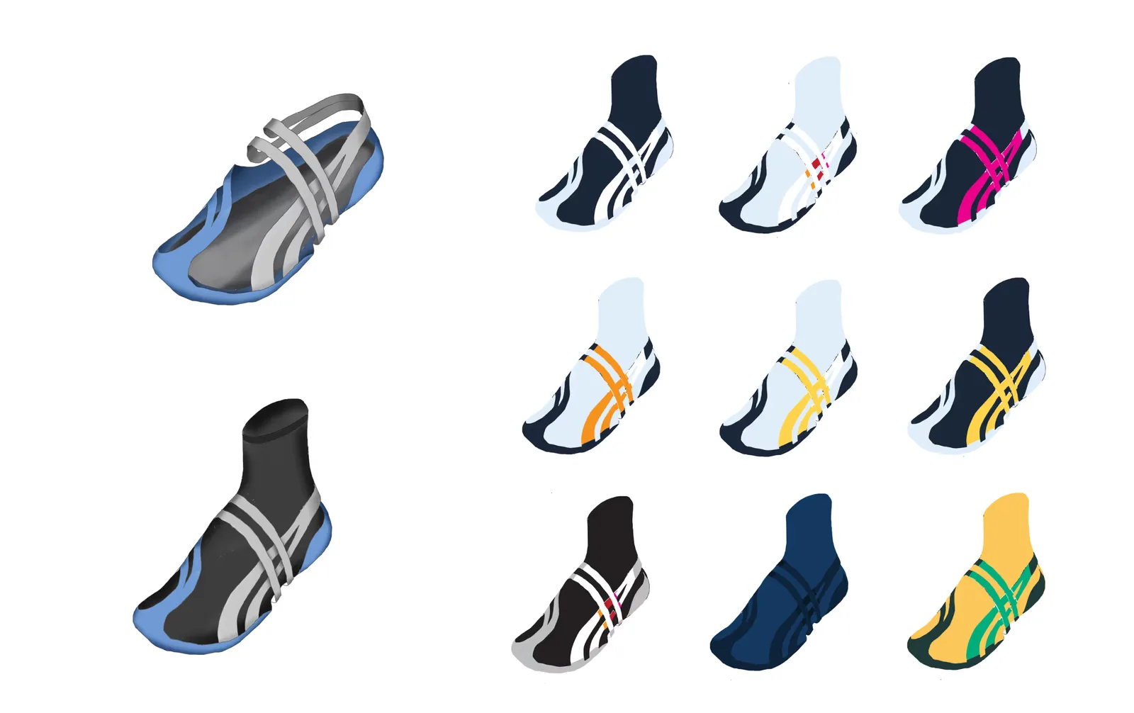 Digital sketches of different colorways for the final shoe